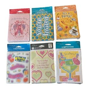 Vintage Kids Birthday Party Invitations Lot Of 6 Sealed 90s-2000s Party Supplies